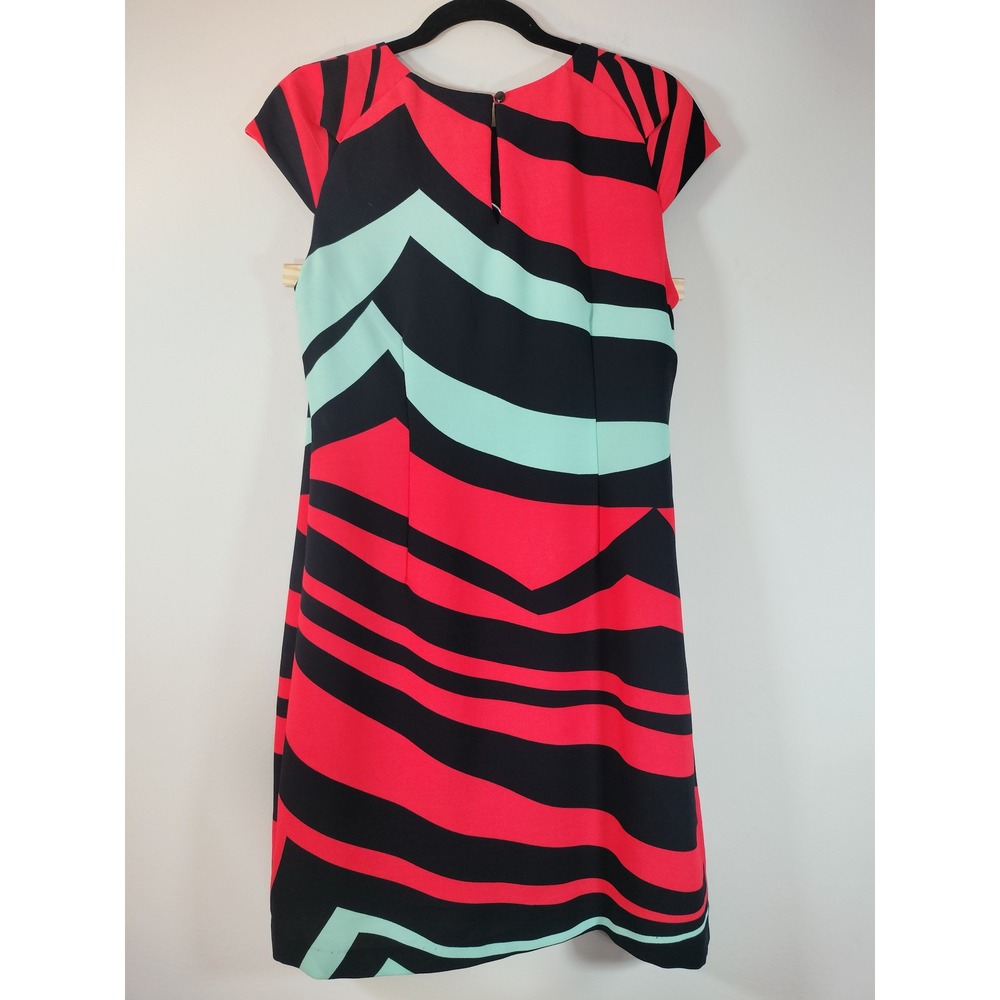 Julian Taylor New York Sheath Dress: Red/Navy/Mint Geometric Pattern